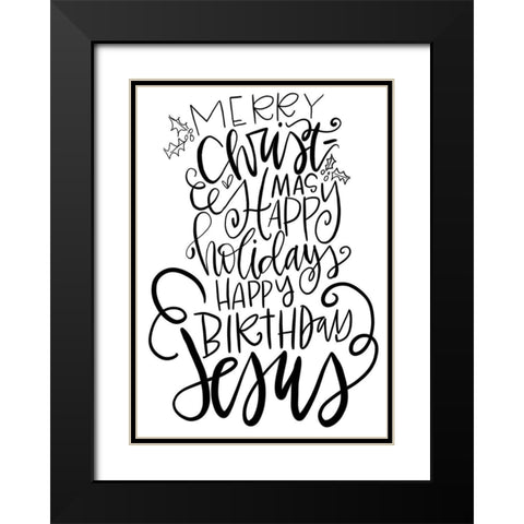 Merry Christmas Black Modern Wood Framed Art Print with Double Matting by Wieners, Valerie