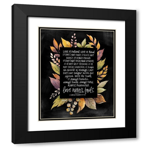 Love Never Fails Black Modern Wood Framed Art Print with Double Matting by Wieners, Valerie