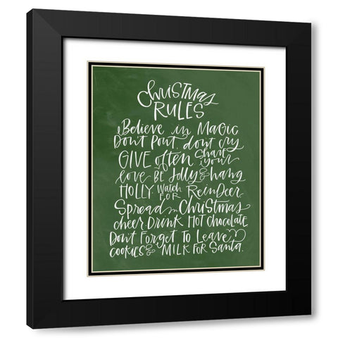 Christmas Rules - Green Black Modern Wood Framed Art Print with Double Matting by Wieners, Valerie