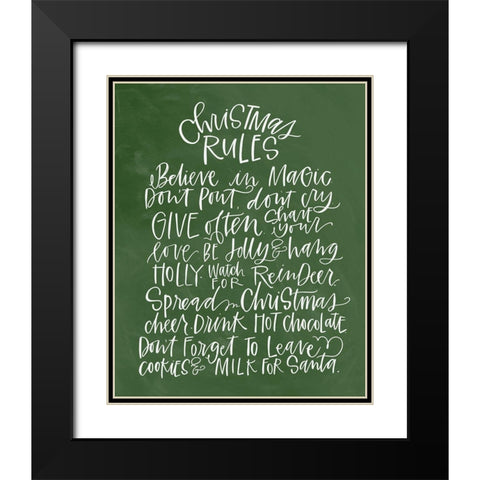 Christmas Rules - Green Black Modern Wood Framed Art Print with Double Matting by Wieners, Valerie