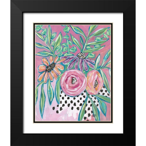 Floral Dots Black Modern Wood Framed Art Print with Double Matting by Wieners, Valerie