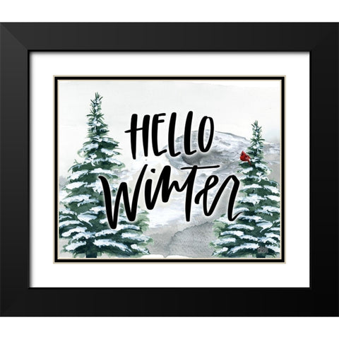 Hello Winter Black Modern Wood Framed Art Print with Double Matting by Wieners, Valerie