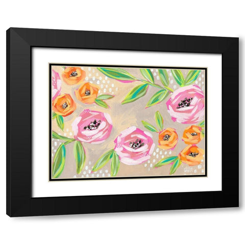 Cream Floral Black Modern Wood Framed Art Print with Double Matting by Wieners, Valerie