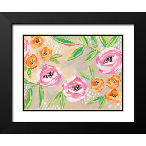 Cream Floral Black Modern Wood Framed Art Print with Double Matting by Wieners, Valerie