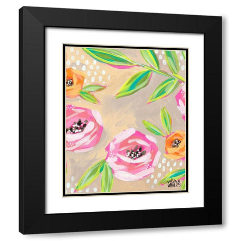 Playful Floral Black Modern Wood Framed Art Print with Double Matting by Wieners, Valerie