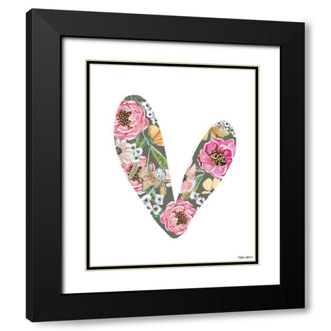 Floral Heart Black Modern Wood Framed Art Print with Double Matting by Wieners, Valerie