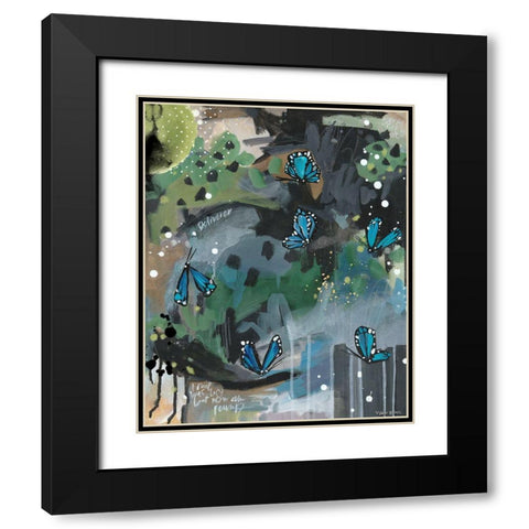 Blue Butterflies Black Modern Wood Framed Art Print with Double Matting by Wieners, Valerie