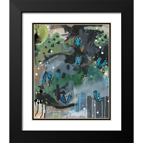 Blue Butterflies Black Modern Wood Framed Art Print with Double Matting by Wieners, Valerie
