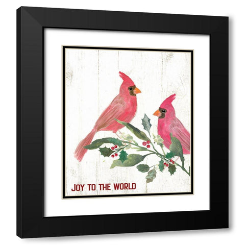 Joy Cardinals Black Modern Wood Framed Art Print with Double Matting by Wieners, Valerie