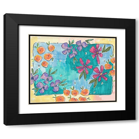 Totally Teal Floral Black Modern Wood Framed Art Print with Double Matting by Wieners, Valerie