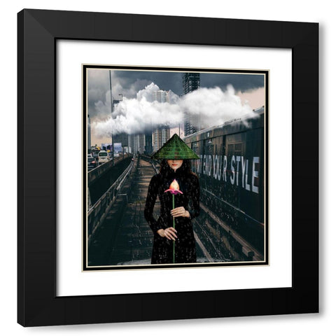 Walking in the Rain Black Modern Wood Framed Art Print with Double Matting by Burney, Yvonne Coleman