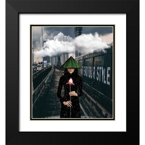 Walking in the Rain Black Modern Wood Framed Art Print with Double Matting by Burney, Yvonne Coleman