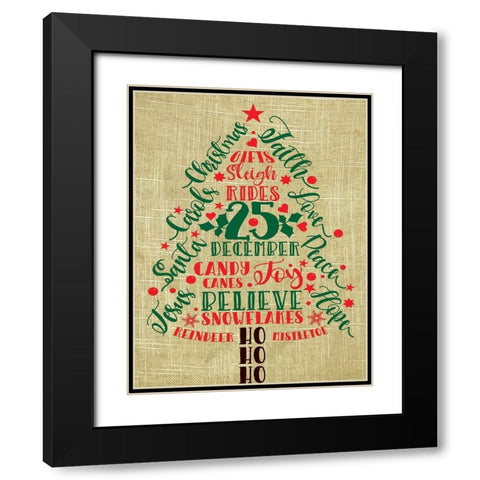 Ho Ho Christmas Tree Black Modern Wood Framed Art Print with Double Matting by Burney, Yvonne Coleman