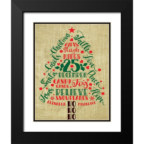 Ho Ho Christmas Tree Black Modern Wood Framed Art Print with Double Matting by Burney, Yvonne Coleman