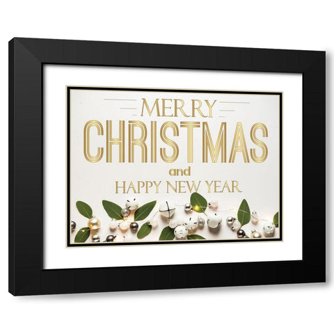 Merry Christmas Black Modern Wood Framed Art Print with Double Matting by Burney, Yvonne Coleman