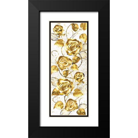 Gold Roses Black Modern Wood Framed Art Print with Double Matting by Burney, Yvonne Coleman