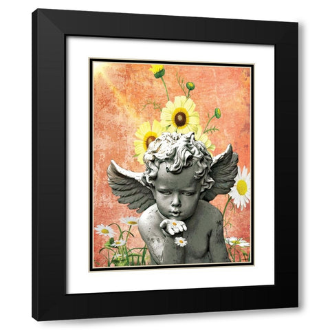 Angel and Daisies Black Modern Wood Framed Art Print with Double Matting by Burney, Yvonne Coleman
