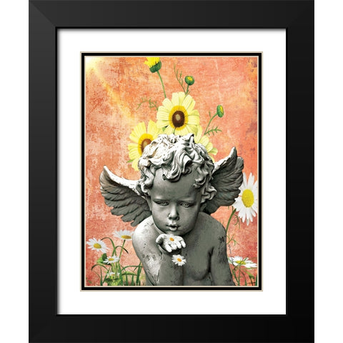 Angel and Daisies Black Modern Wood Framed Art Print with Double Matting by Burney, Yvonne Coleman