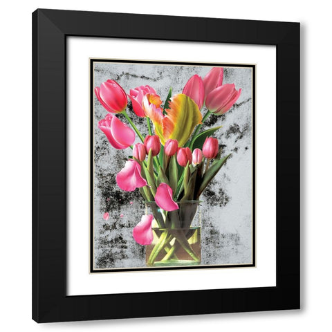 Pink Tulips Black Modern Wood Framed Art Print with Double Matting by Burney, Yvonne Coleman