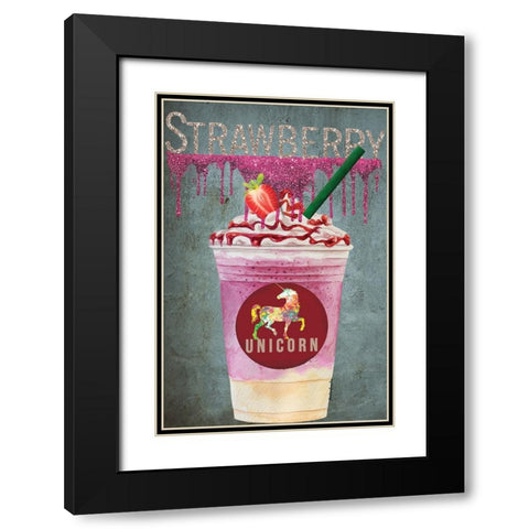 Strawberry Unicorn Black Modern Wood Framed Art Print with Double Matting by Burney, Yvonne Coleman