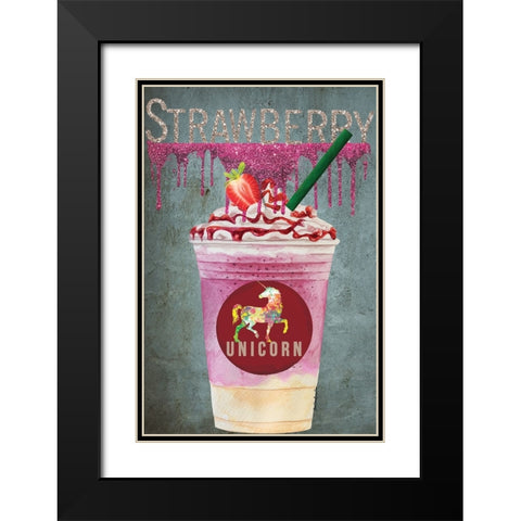 Strawberry Unicorn Black Modern Wood Framed Art Print with Double Matting by Burney, Yvonne Coleman
