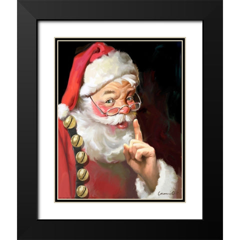 Shhh Santa Black Modern Wood Framed Art Print with Double Matting by Yellow Cafe