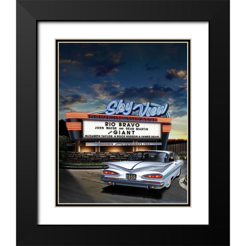 Skyview Drive In Black Modern Wood Framed Art Print with Double Matting by Yellow Cafe