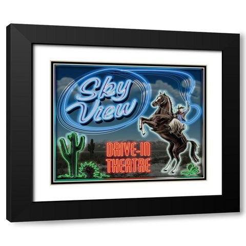 Skyview Drive In II Black Modern Wood Framed Art Print with Double Matting by Yellow Cafe