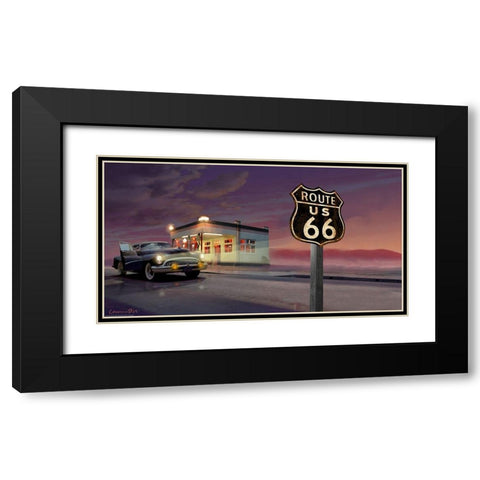 Route 66 Black Modern Wood Framed Art Print with Double Matting by Yellow Cafe
