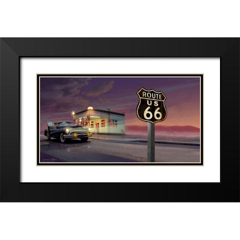 Route 66 Black Modern Wood Framed Art Print with Double Matting by Yellow Cafe