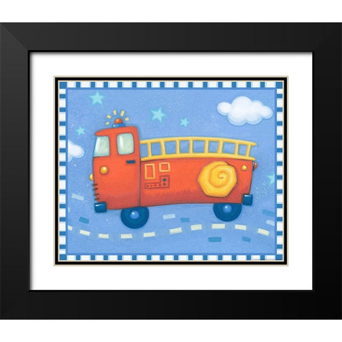 Blue Firetruck Black Modern Wood Framed Art Print with Double Matting by Yellow Cafe