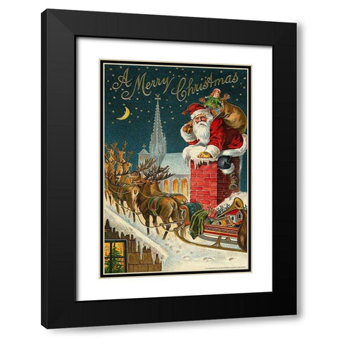 Santa Chimney Black Modern Wood Framed Art Print with Double Matting by Yellow Cafe