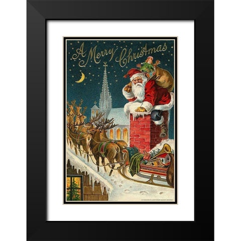 Santa Chimney Black Modern Wood Framed Art Print with Double Matting by Yellow Cafe