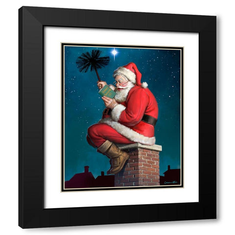Santa on Chimney Black Modern Wood Framed Art Print with Double Matting by Yellow Cafe