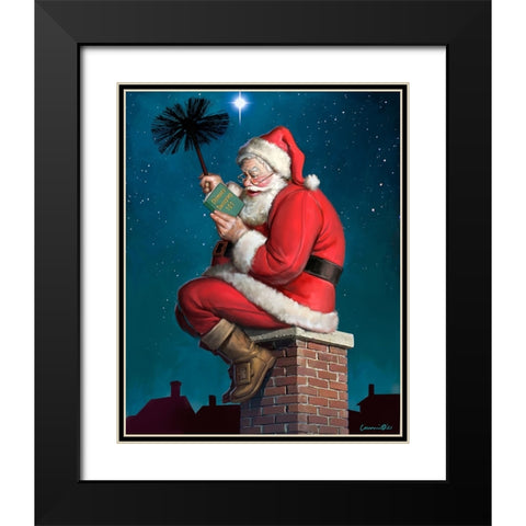 Santa on Chimney Black Modern Wood Framed Art Print with Double Matting by Yellow Cafe