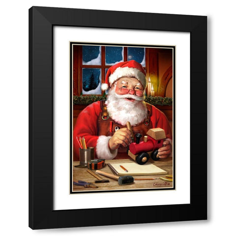 Santa in Workshop Black Modern Wood Framed Art Print with Double Matting by Yellow Cafe