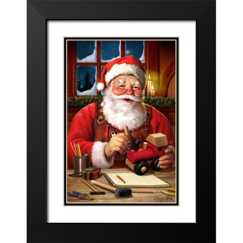 Santa in Workshop Black Modern Wood Framed Art Print with Double Matting by Yellow Cafe