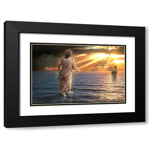 Jesus Walking on Water II Black Modern Wood Framed Art Print with Double Matting by Yellow Cafe