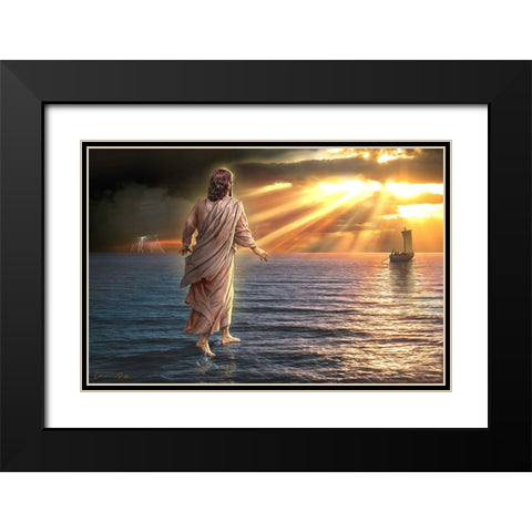 Jesus Walking on Water II Black Modern Wood Framed Art Print with Double Matting by Yellow Cafe