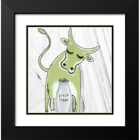 Green Cow Black Modern Wood Framed Art Print with Double Matting by Sommers, Mindy