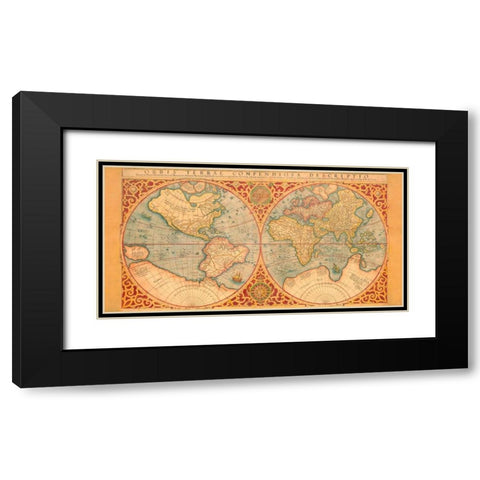 Orbis Terrae Compendiosa Descriptio 1587 Black Modern Wood Framed Art Print with Double Matting by Anonymous