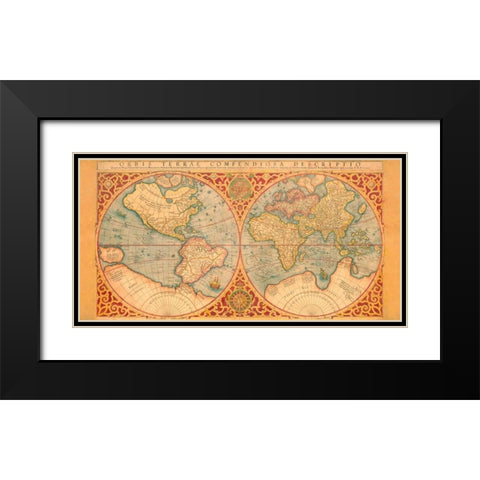 Orbis Terrae Compendiosa Descriptio 1587 Black Modern Wood Framed Art Print with Double Matting by Anonymous