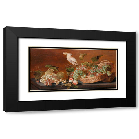 Still Life with Parrot Black Modern Wood Framed Art Print with Double Matting by Koets, Roelof