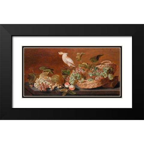 Still Life with Parrot Black Modern Wood Framed Art Print with Double Matting by Koets, Roelof