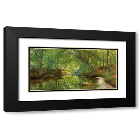 A stream through the woods Black Modern Wood Framed Art Print with Double Matting by MÃ¸nsted, Peder MÃ¸rk