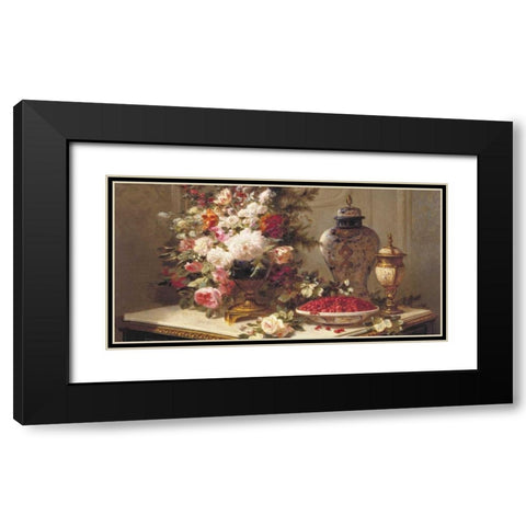 Floral composition on a table (detail) Black Modern Wood Framed Art Print with Double Matting by Robie, Jean-Baptiste