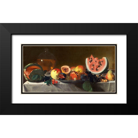 Still Life with Fruit and Carafe Black Modern Wood Framed Art Print with Double Matting by Pensionante del Saraceni