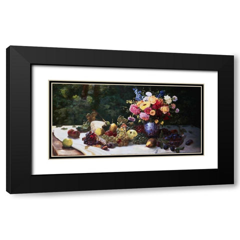 Vase of Flowers and Fruit on a Draped Table Black Modern Wood Framed Art Print with Double Matting by Burghardt, Adam