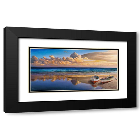 Barche sulla battigia Black Modern Wood Framed Art Print with Double Matting by Galasso, Adriano