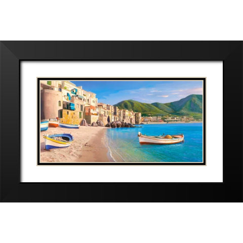 Cefalu Black Modern Wood Framed Art Print with Double Matting by Galasso, Adriano